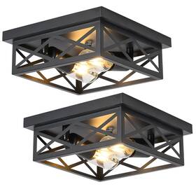 Lp-xdd001 Lpinmeiju Black Flush Mount Ceiling Light 2 Pack Cage Industrial Farmhouse Lig