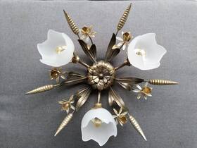 0b60de46-480b-4 Ls Italy Hans Kogl Flush Mount Ceiling Light Tole Ears Of Wheat And Lampshades 3