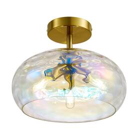 Jc-xd-028 Luafac Vintage Glass Flush Mount Ceiling Light - 12 Inch Rainbow Hammered Hall