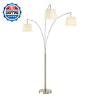 3-arch Luce 84 In. Modern Led Brushed Steel Floor Lamp With Dimmer