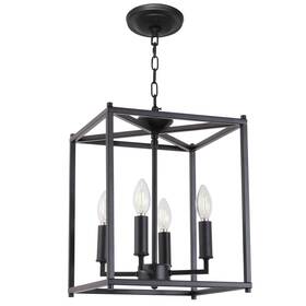 P12001a Lucidce 4 Lights Farmhouse Chandelier Matte Black Pendant Lighting Foyer Lant