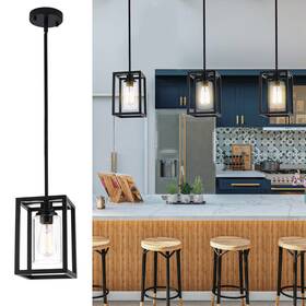 Ludil 791742461074 Black Farmhouse Pendant Light Fixturesindustrial Kitchen Island Rectangle