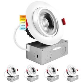5cct Luxrite 607609861584 4 Inch Adjustable Swivel Led Gimbal Canless Recessed Light With J-box 11w 75w
