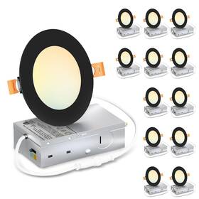 Lvwit 976222803207 12 Pack 4 Inch Dimmable Ultra-thin Recessed Led Lights With Junction Box Black