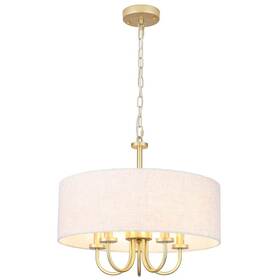 Asd0161m-5-pg Lwytjo 5-light Gold Candlestick Chandelier With Beige Linen Drum Shade