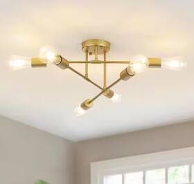 X0081-pg-ul Lwytjo 20.66 Inch 6-light Gold Sputnik Chandelier Modern Linear Semi Flush Fo6