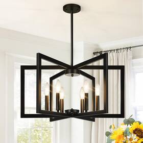 P4072 Lynnoland 6-light Modern Black Chandelier Geometric Dining Room Light Fixture Industria