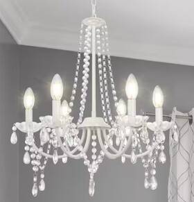 D6017-sw-6 Lynpon 6-light White Rustic Candle Style French Country Crystal Chandelier