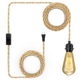 Onoffcord01 Lyoowng Plug-in Pendant Light 15ft Hanging Lamp With Beige Linen Shade On/off Switch
