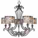 M-lighting Bronze 5 Light Chandelier Round Fabric Shades Pendant Lamp Iron Ceiling Lighting 0742889401850