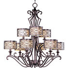 M-lighting Bronze 9 Light Chandelier Round Fabric Shades Pendant Lamp Iron Ceiling Lighting 0742889401867