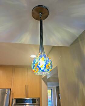 97213 Madeleine 2 Glass Hanging Light Fixtures. Modern Pendant Mouth-blown Blue Brushed Nickel