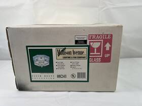 08241 Madison Ave Vtg 4 Light Verde Ceil Flush Mnt Silver Tone Beveled Glass Nos