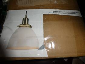 Pd0738 Madison 8 Inch Wide Pendant With Metal Shade In White/brass/white