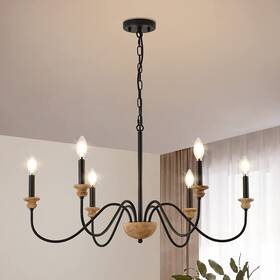 A004-01 Maesta 6-light Wood Chandelier For Dining Room Black Farmhouse Modern Light