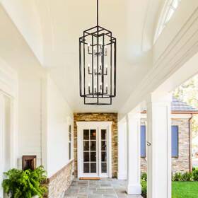 Magic Home 726084145498 12-light Black Antique Nickel Lantern Tiered Foyer Hanging Ceiling Chandelier Fo
