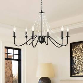 Cs-w63728048 Magic Home 6-light Classic Candle Ceiling Farmhouse Chandelier In Black For Foyer Living