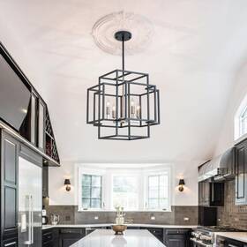 Mhx-y-020208g Magic Home 4-light Modern Square Chandelier Lantern Pendant Lighting Fixture For Kitchen