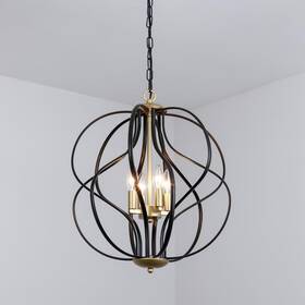 Mx19118-4bg-p Maxax Frankfort 4-light Black/gold Unique Geometric Cage Chandelier Wrought Iron