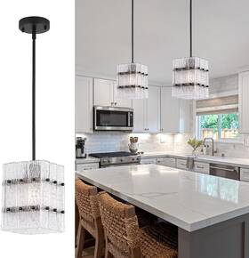 B0d1cf937m Meixi Black Modern Pendant Light Luxury Water Ripple Glass Chandelier Lights 1-light