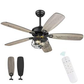 Mk03-bk Melkelen Farmhouse Rustic Ceiling Fans 52 Inch With Lights And Remote Black