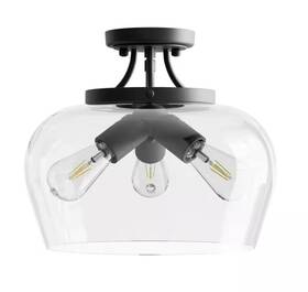 Hcf-1506-00 Merra 14 Inch 3-light Matte Black Semi-flush Mount With Clear Glass Shade