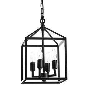 Hcf-1602-00-bnhd-1 Merra Chandelier 9.5 Inch Caged 4-light Adjustable Hanging Length Metal In Black