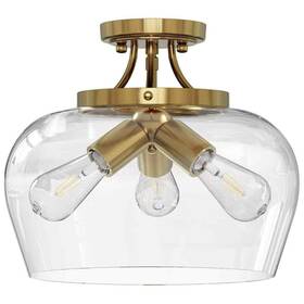 Hcf-2806-gd-bnhd-1 Merra 11 Inch 3-light Antique Brass Semi-flush Mount Ceiling Light With Glass Shade