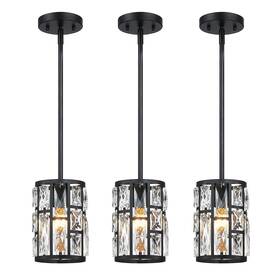 Mexo 735626652912 Modern Crystal Pendant Light Fixture 3-pack Matte Black Finish Hanging Lighti