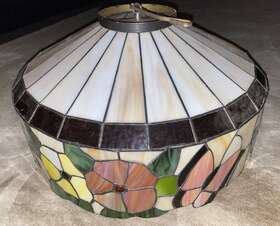 26578 Meyda Tiffany Rare Swag Lamp 20 Inch W - Mcm Flowers And Butterflies Vintage Shade