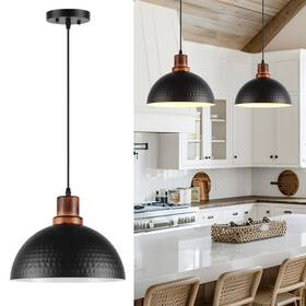 M-xt-01 Mgcanyu Black Pendant Lights Kitchen Island 11.8 Inch Hammered Metal Dome