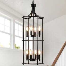 W-7089-8 Miaybph Foyer Chandeliers For High Ceilings Lantern Tiered Black Chandelier Light Fi
