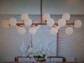 Lh-084bl Mid Century Br-16b Luminfan Lh-084 16 Light Gold Globes Linear Chandelier
