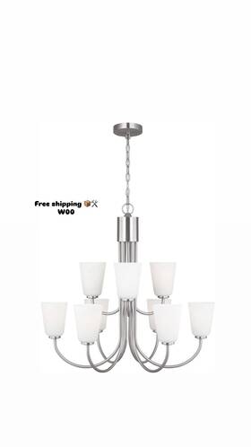 Miles Glc1169bs Nine Light Chandelier Brushed Nickel Shades Transitional Dimmable Glc1169b