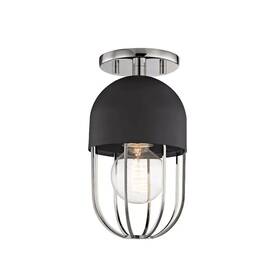H145601-pn-bk Mitzi By Hudson Valley 1-light Haley Flush Mount Polished Nickel Black H145601pn/bk