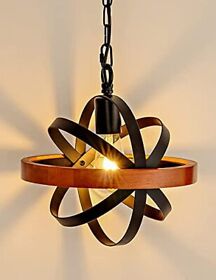 Mlt&nodon Spherical Industrial Chandelier Wood Metal Adjustable Shape