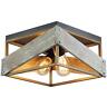 Modern Farmhouse Flush Mount Light Fixture Two-light Metal And Wood Square