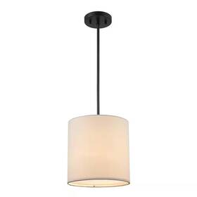 Monteaux 736916708555 10 Inch 1-light Black Drum Pendant Light Fixture With Linen Shade