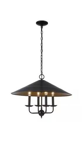 11504 Monteaux Lighting 4-light Black And Gold Chandelier Light Fixture With Metal Shade