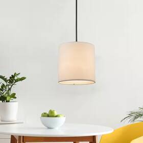 Monteaux Lighting 313103523506 10 Inch 1-light Black Drum Pendant Light Fixture With Linen Shade