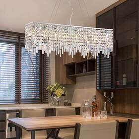 Moooni 612520887155 8-lights Modern Rectangle Crystal Chandeliers Linear Rectangular Hanging Pend