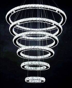 Moooni 612520893439 Modern High Ceiling Chandelier 3-color Changing Led Crystal Pendant Light Di