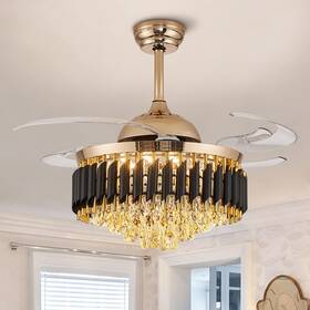 Moooni 718687230466 48 Inch Modern Crystal Ceiling Fan With Light And Remote Fandelier Led Dim