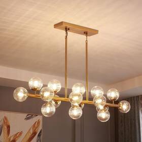 Moooni 750743759795 16 Lights Modern Rectangle Chandelier Gold Pendant Ceiling Light Fixture Clea