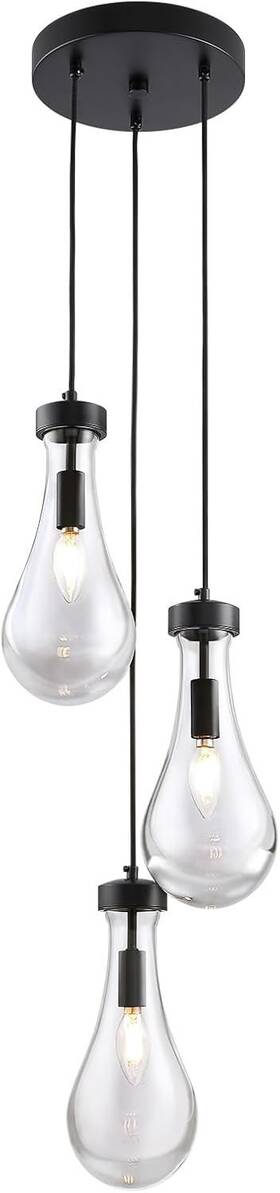 Dg-018-3bd Moooniche Raindrop Pendant Light Fixtures 3 Lights Black Glass