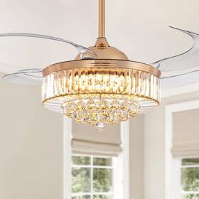 Zh103 Moooniche 48 Inch Crystal Ceiling Fan With Light And Remote Modern Dimmable Fandelier I