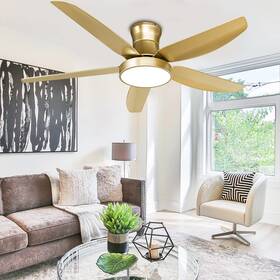 Ld-0417ree Morpholife 52 Inch Gold Ceiling Fan With Lights Remote Modern Led Low Profile Champagn
