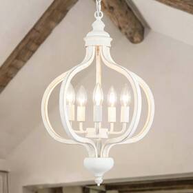 D0175 Mrhyswd White Farmhouse Chandelier 5 Light French Country Chandeliers For Dining Room