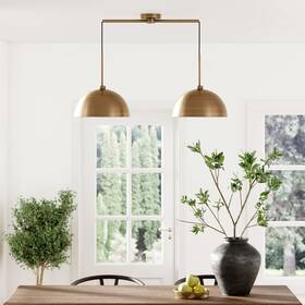 Nathan James 842196003836 Percy Modern 2-light Pendant Island Light Fixture Brass Hanging Lights With
