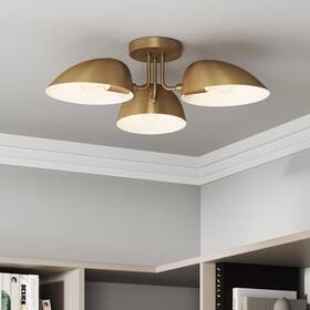 Nathan James 842196009067 Argo Semi Mount Flush Ceiling Light 3-lights Modern Retro Lighting With Blac